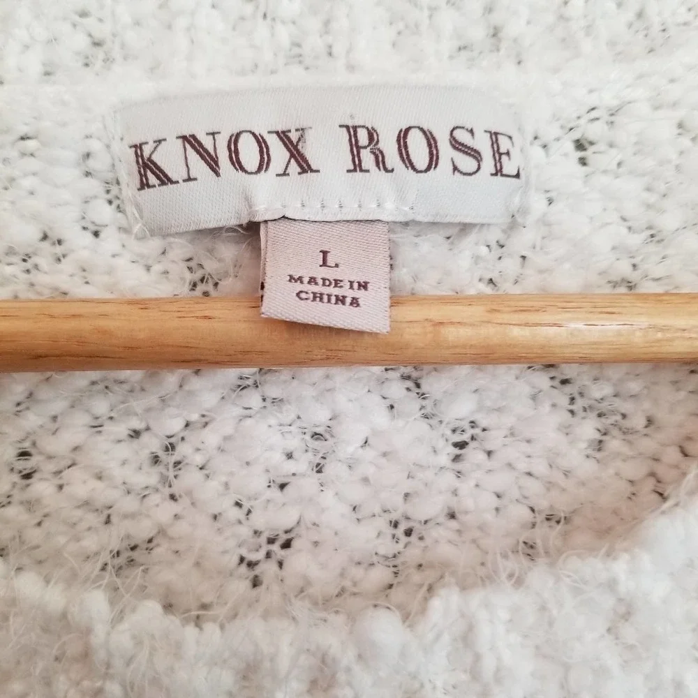 Knox Rose Women's Colorblock Eyelash Long Sleeve Sweater Size Large Cream Cozy - Picture 3 of 7
